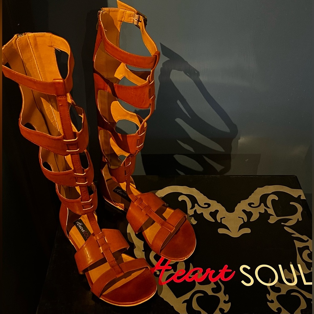 Heart Soul Tall Cognac Brown Gladiator Sandal